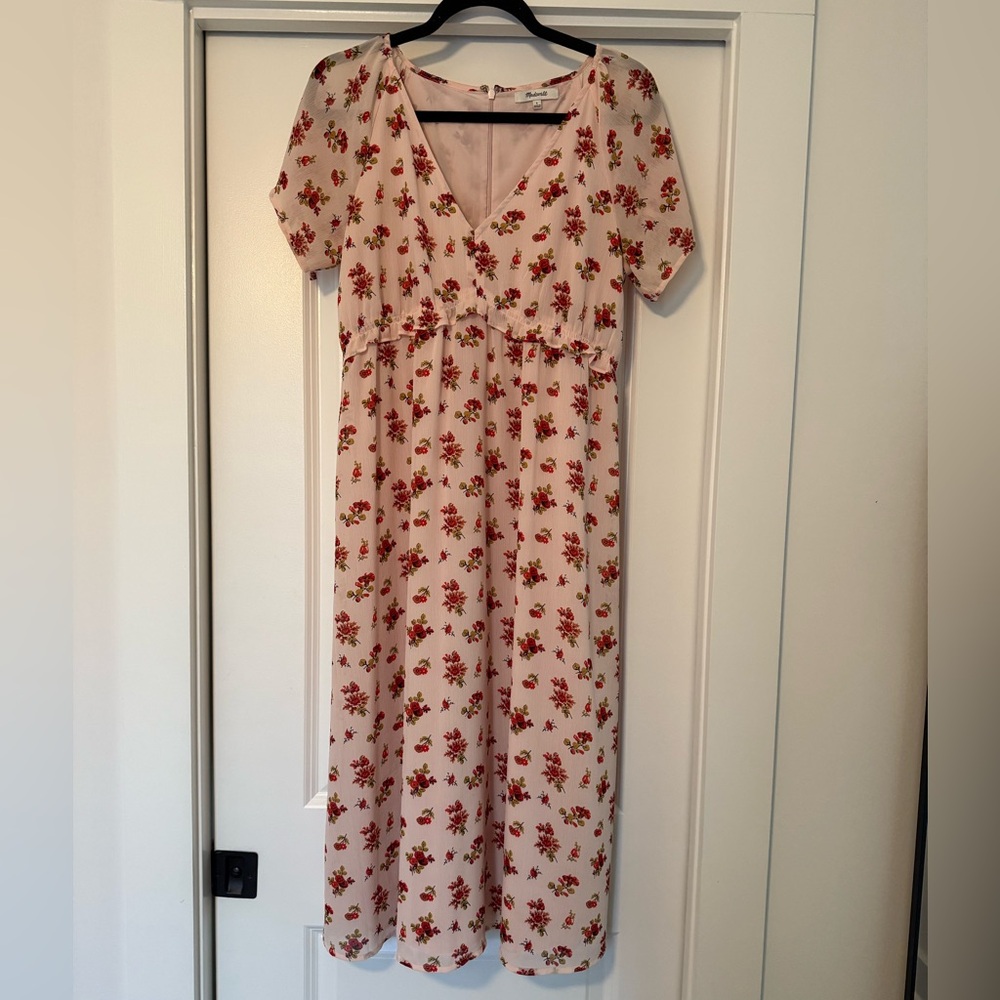 Madewell Tie Sleeve Ruffle Waist Floral Midi Dress